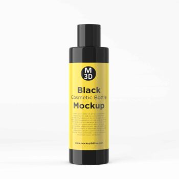 Black cosmetic bottle on a white studio background photoshoot