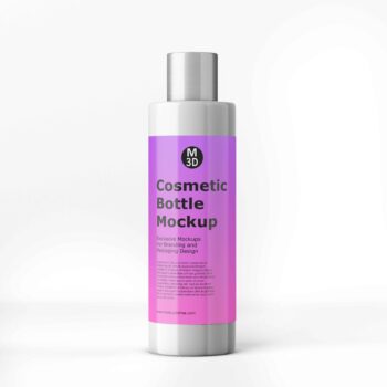 Cylinderical cosmetic bottle in plain white background mockup