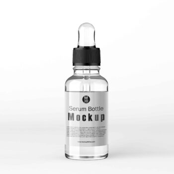 Transparent serum bottle mockup on white background